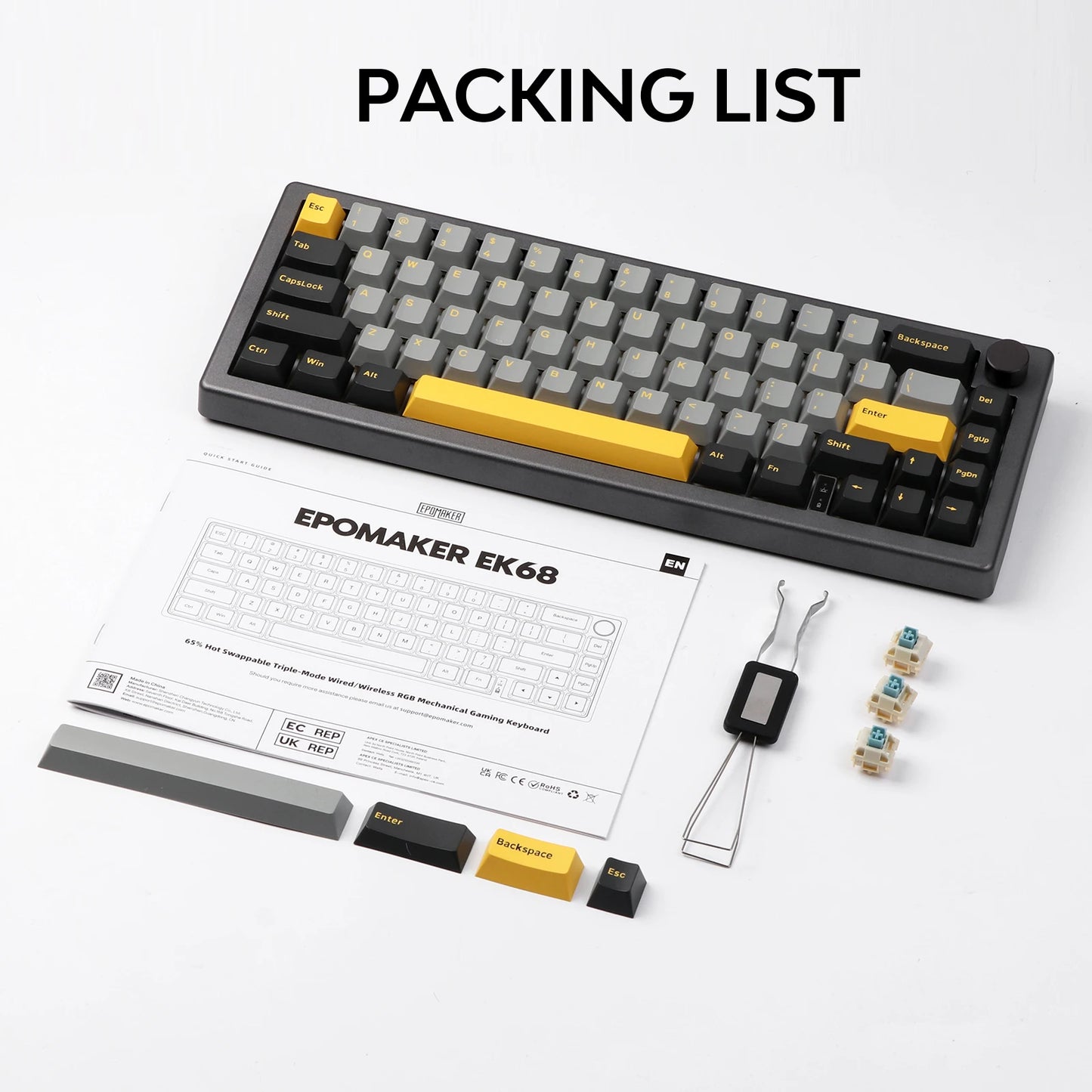 Keeblie x EPOMAKER EK68: 65% Gasket Mechanical Keyboard with Knob, Wireless/Wired