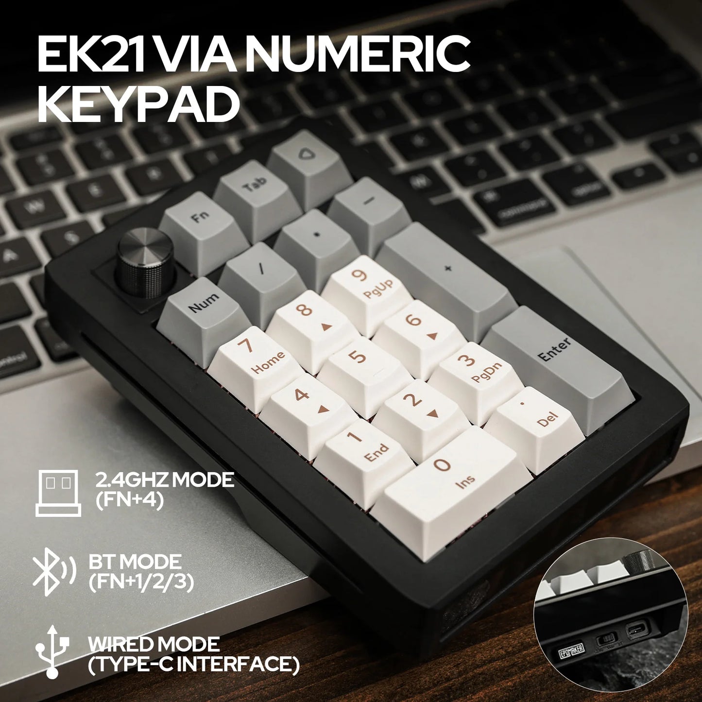 Keeblie x EPOMAKER EK21 VIA Gasket Numpad | Bluetooth 5.0, 2.4GHz, Wired, Hot-Swappable