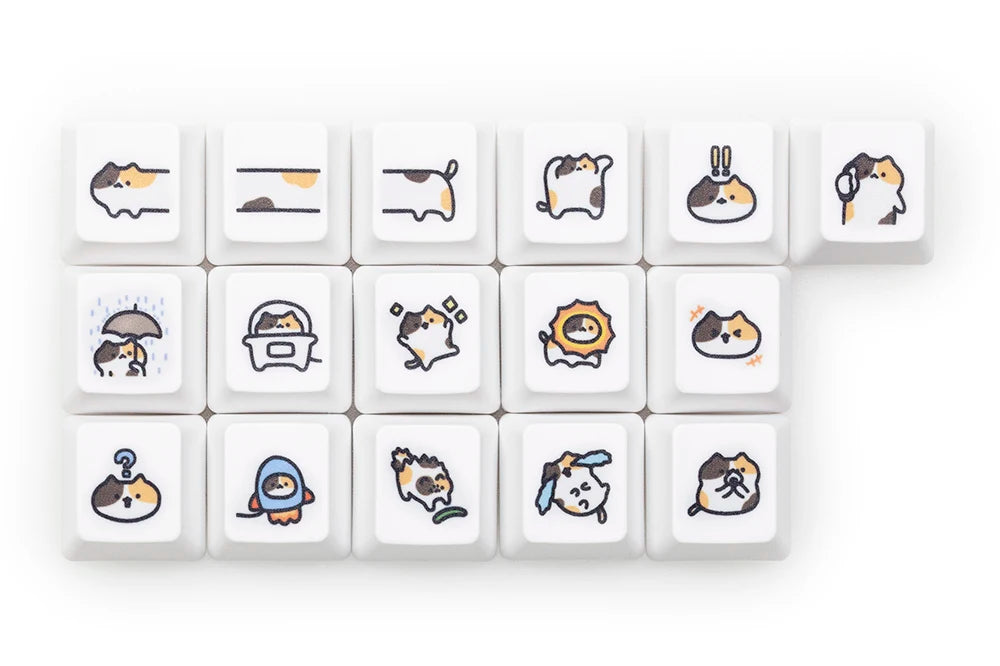 Cute Little Calico Cat Keycaps | Dye-Sublimated PBT for MX Stem Keyboards