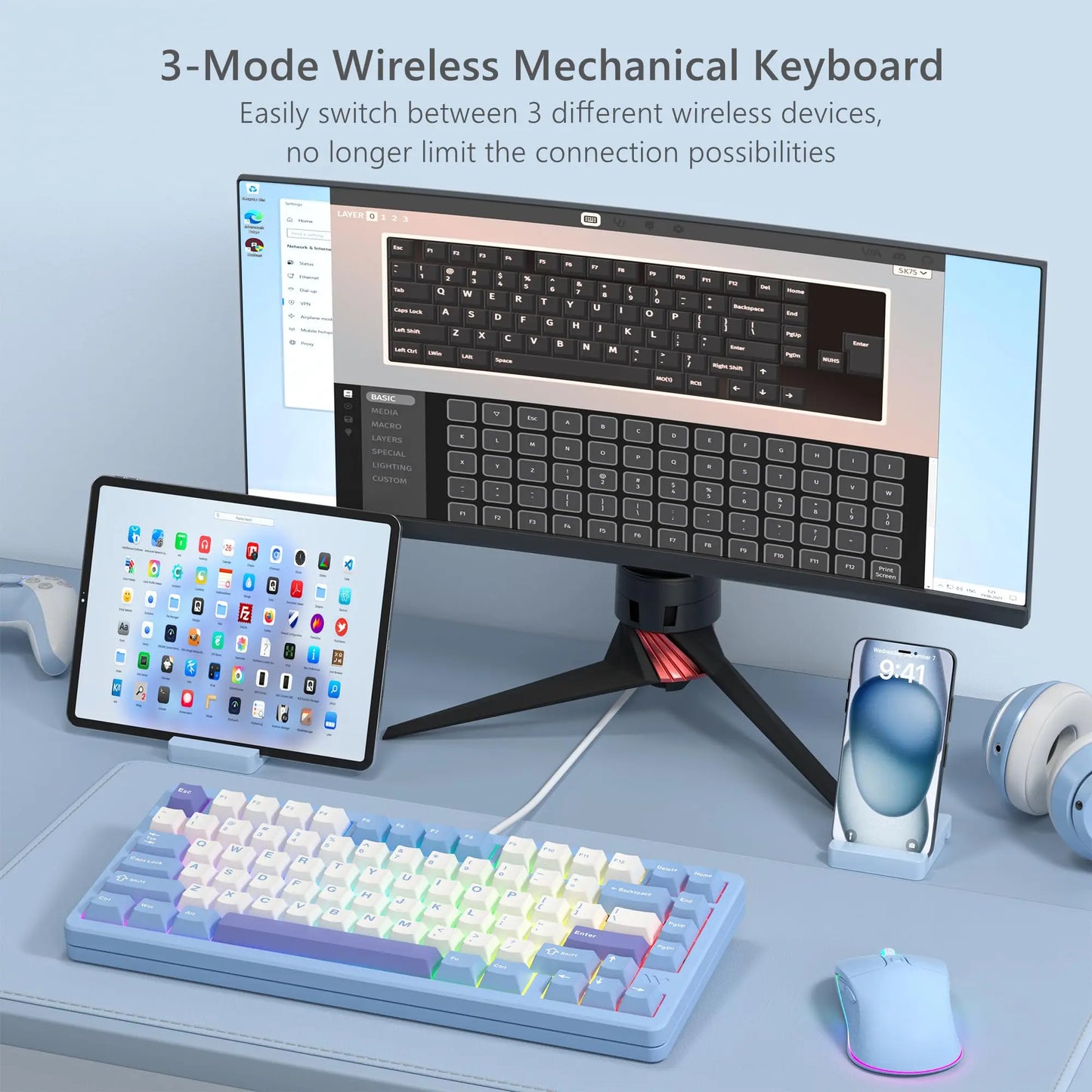 Womier SK75 75% Gaming Mechanical Keyboard - Tri-Mode, Aluminum Alloy Shell, Hot Swap, RGB Wireless, Gasket Mounted